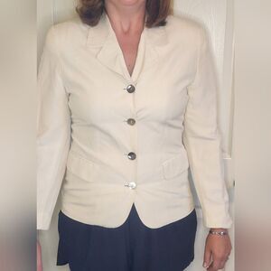 Express 11/12 Cream Lngslv Pockets Lined 55%SILK 45%LINEN Buttons Women Jacket